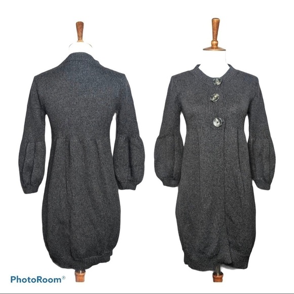 vince. Bishop Button Babydoll Gray Duster Cardigan - Picture 2 of 13